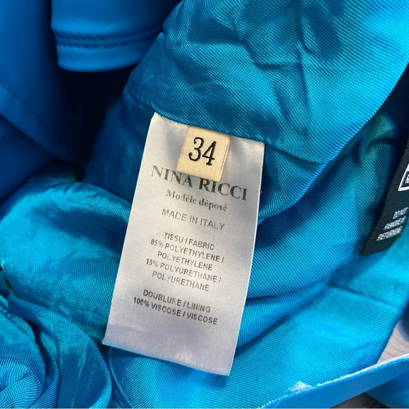 Nina Ricci Asymmetric Cutout Faux Leather Button Front Collared Blazer Blue 34 - Picture 12 of 14